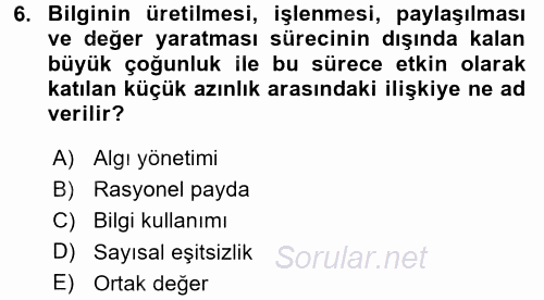 İletişim Kuramları 2017 - 2018 Dönem Sonu Sınavı 6.Soru