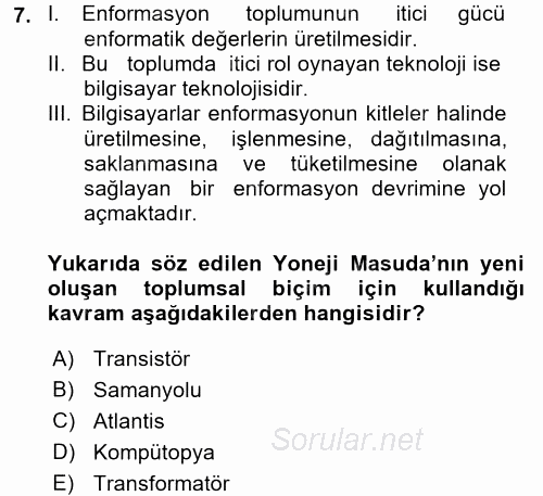 İletişim Kuramları 2017 - 2018 Dönem Sonu Sınavı 7.Soru