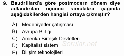 İletişim Kuramları 2017 - 2018 Dönem Sonu Sınavı 9.Soru