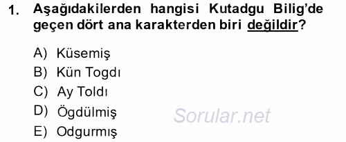 XI-XIII. Yüzyıllar Türk Dili 2014 - 2015 Tek Ders Sınavı 1.Soru