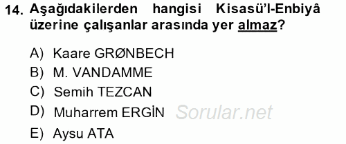 XI-XIII. Yüzyıllar Türk Dili 2014 - 2015 Tek Ders Sınavı 14.Soru