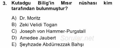 XI-XIII. Yüzyıllar Türk Dili 2014 - 2015 Tek Ders Sınavı 3.Soru