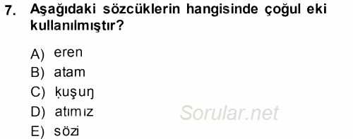 XI-XIII. Yüzyıllar Türk Dili 2014 - 2015 Tek Ders Sınavı 7.Soru