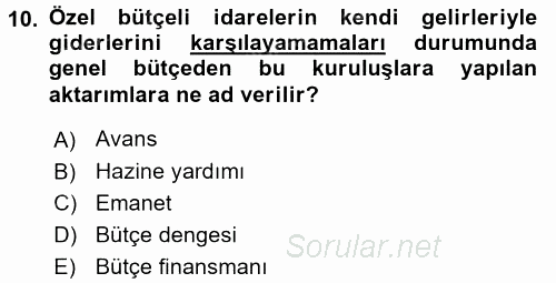 Kamu Mali Yönetimi 2015 - 2016 Ara Sınavı 10.Soru