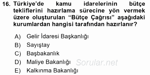 Kamu Mali Yönetimi 2015 - 2016 Ara Sınavı 16.Soru