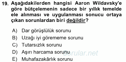 Kamu Mali Yönetimi 2015 - 2016 Ara Sınavı 19.Soru