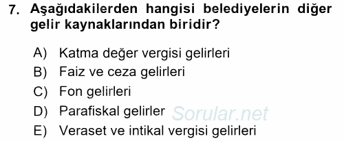 Kamu Mali Yönetimi 2015 - 2016 Ara Sınavı 7.Soru
