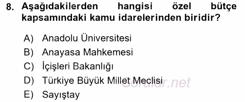 Kamu Mali Yönetimi 2015 - 2016 Ara Sınavı 8.Soru