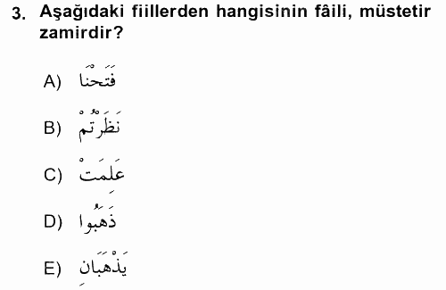 Arapça 2 2015 - 2016 Dönem Sonu Sınavı 3.Soru