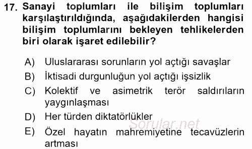 Sosyolojide Yakın Dönem Gelişmeler 2017 - 2018 Ara Sınavı 17.Soru