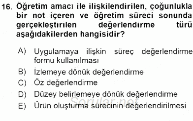 Görsel Sanatlar Eğitimi 2015 - 2016 Dönem Sonu Sınavı 16.Soru