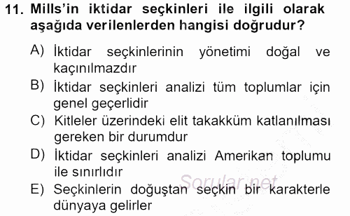 Modern Sosyoloji Tarihi 2012 - 2013 Ara Sınavı 11.Soru