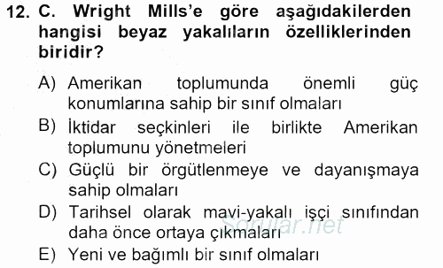 Modern Sosyoloji Tarihi 2012 - 2013 Ara Sınavı 12.Soru