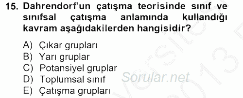 Modern Sosyoloji Tarihi 2012 - 2013 Ara Sınavı 15.Soru