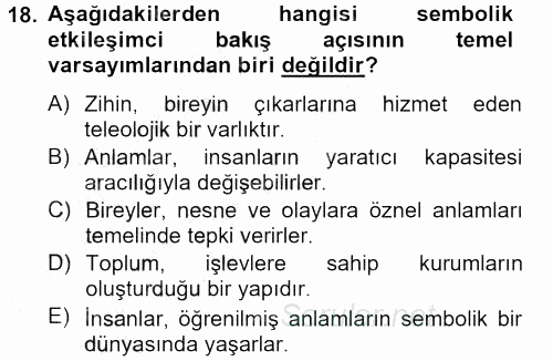 Modern Sosyoloji Tarihi 2012 - 2013 Ara Sınavı 18.Soru