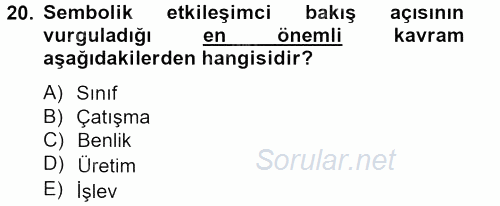Modern Sosyoloji Tarihi 2012 - 2013 Ara Sınavı 20.Soru