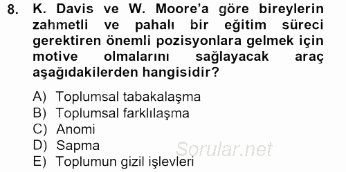 Modern Sosyoloji Tarihi 2012 - 2013 Ara Sınavı 8.Soru