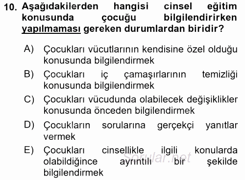 Çocuk Gelişimi 2016 - 2017 Dönem Sonu Sınavı 10.Soru