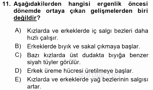 Çocuk Gelişimi 2016 - 2017 Dönem Sonu Sınavı 11.Soru