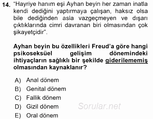 Çocuk Gelişimi 2016 - 2017 Dönem Sonu Sınavı 14.Soru