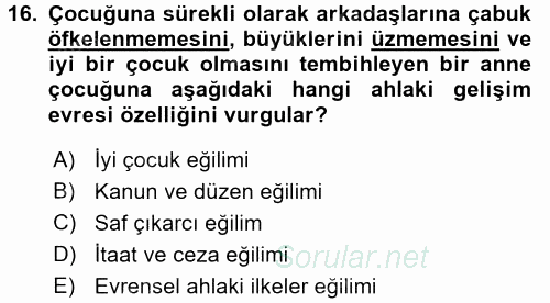Çocuk Gelişimi 2016 - 2017 Dönem Sonu Sınavı 16.Soru