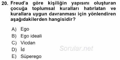 Çocuk Gelişimi 2016 - 2017 Dönem Sonu Sınavı 20.Soru