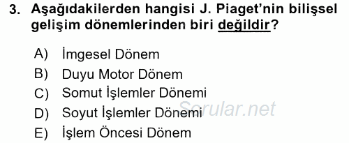 Çocuk Gelişimi 2016 - 2017 Dönem Sonu Sınavı 3.Soru