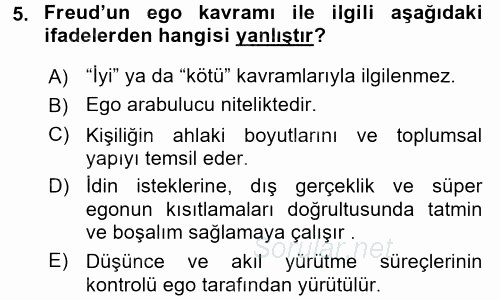 Çocuk Gelişimi 2016 - 2017 Dönem Sonu Sınavı 5.Soru