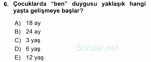 Çocuk Gelişimi 2016 - 2017 Dönem Sonu Sınavı 6.Soru