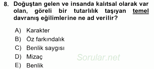 Çocuk Gelişimi 2016 - 2017 Dönem Sonu Sınavı 8.Soru