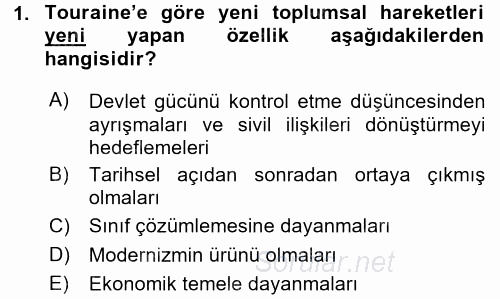 Yeni Toplumsal Hareketler 2015 - 2016 Dönem Sonu Sınavı 1.Soru