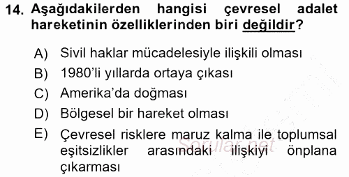 Yeni Toplumsal Hareketler 2015 - 2016 Dönem Sonu Sınavı 14.Soru