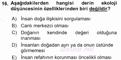 Yeni Toplumsal Hareketler 2015 - 2016 Dönem Sonu Sınavı 16.Soru