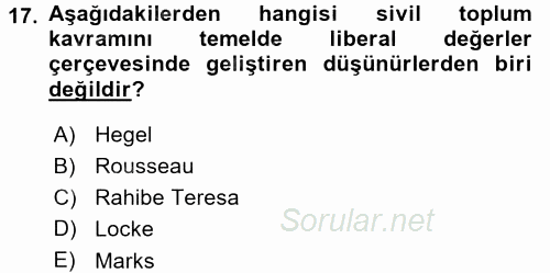 Yeni Toplumsal Hareketler 2015 - 2016 Dönem Sonu Sınavı 17.Soru