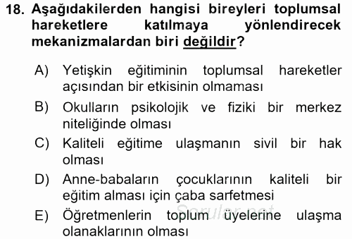 Yeni Toplumsal Hareketler 2015 - 2016 Dönem Sonu Sınavı 18.Soru