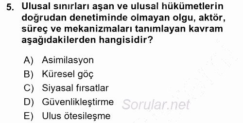 Yeni Toplumsal Hareketler 2015 - 2016 Dönem Sonu Sınavı 5.Soru