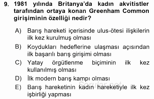 Yeni Toplumsal Hareketler 2015 - 2016 Dönem Sonu Sınavı 9.Soru