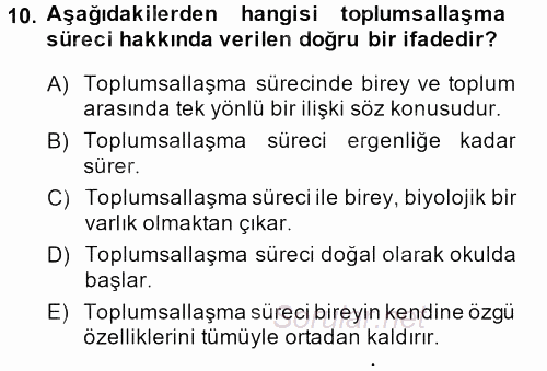 Toplumsal Yaşamda Aile 2014 - 2015 Dönem Sonu Sınavı 10.Soru