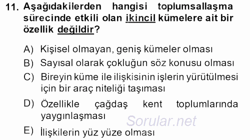 Toplumsal Yaşamda Aile 2014 - 2015 Dönem Sonu Sınavı 11.Soru