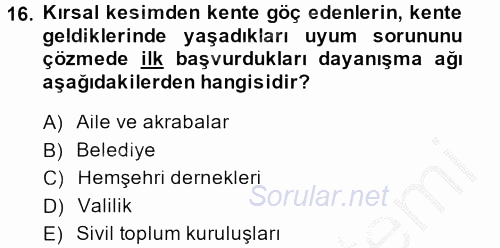 Toplumsal Yaşamda Aile 2014 - 2015 Dönem Sonu Sınavı 16.Soru