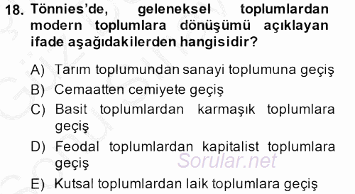 Toplumsal Yaşamda Aile 2014 - 2015 Dönem Sonu Sınavı 18.Soru