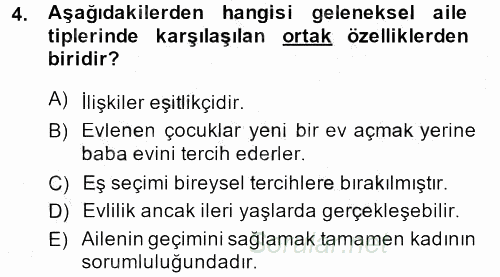 Toplumsal Yaşamda Aile 2014 - 2015 Dönem Sonu Sınavı 4.Soru