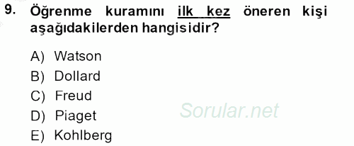Toplumsal Yaşamda Aile 2014 - 2015 Dönem Sonu Sınavı 9.Soru