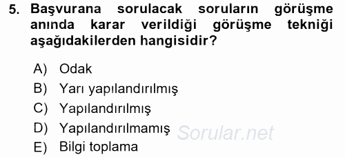 Görüşme Teknikleri 2017 - 2018 Ara Sınavı 5.Soru