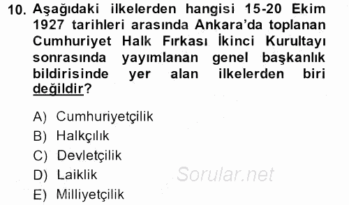 Türk Siyasal Hayatı 2014 - 2015 Ara Sınavı 10.Soru