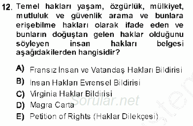 Temel İnsan Hakları Bilgisi 1 2013 - 2014 Ara Sınavı 12.Soru