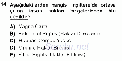 Temel İnsan Hakları Bilgisi 1 2013 - 2014 Ara Sınavı 14.Soru