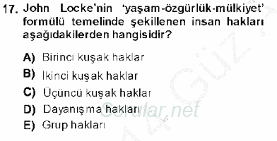 Temel İnsan Hakları Bilgisi 1 2013 - 2014 Ara Sınavı 17.Soru