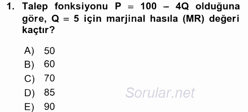 Matematiksel İktisat 2017 - 2018 3 Ders Sınavı 1.Soru