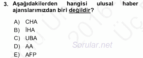 Haberciliğin Temel Kavramları 2016 - 2017 3 Ders Sınavı 3.Soru